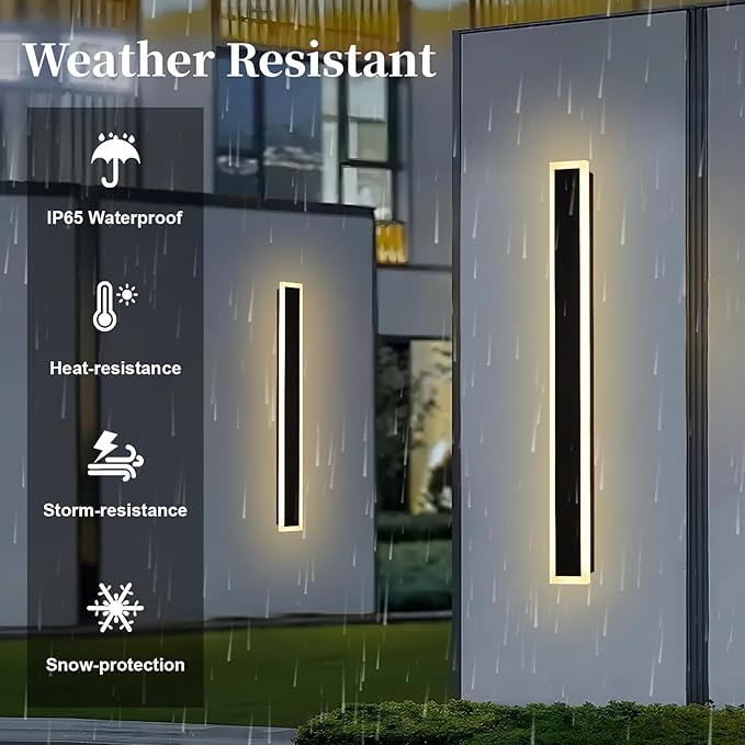 2 Pack Modern Outdoor Wall Lights for Patio,48 inch Long Outdoor LED Wall Lights,Dimmable LED Long Linear Exterior Lighting,Outside Linear Wall Light for Front Door,Garage,Enterway