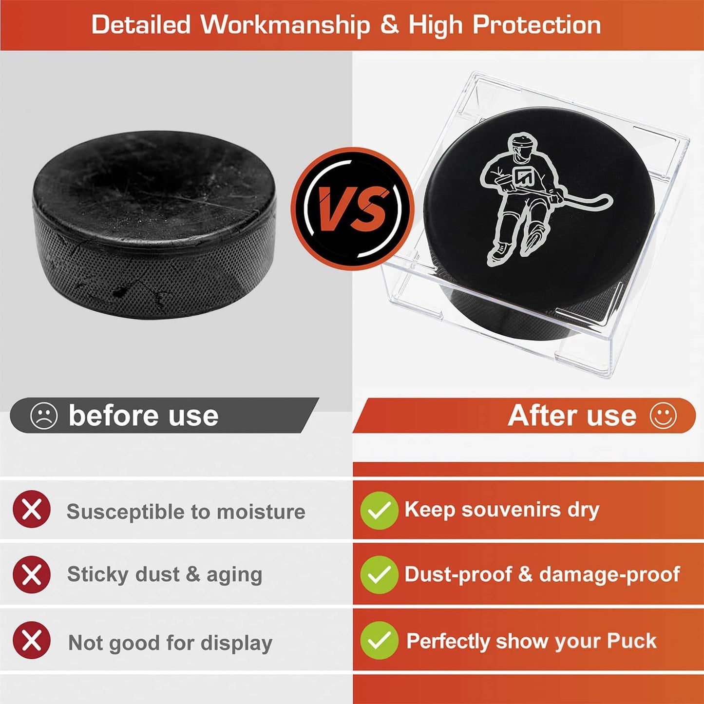 12-Count Hockey Puck Holder - Cube Square Hockey Puck Display Cases, 2-Piece Snap Clear Hockey Puck Holder, Official Size Hockey Puck Display Boxes