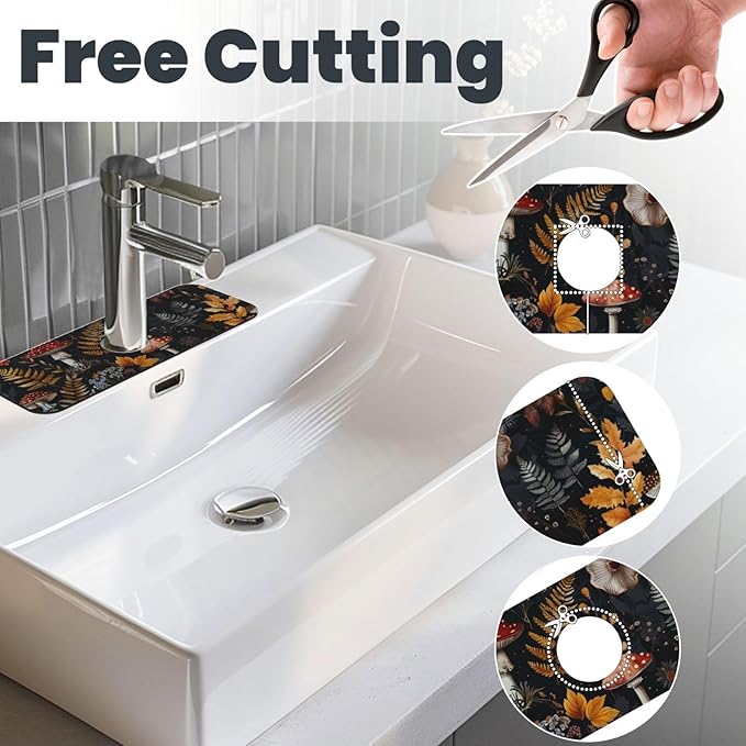Faucet Draining Mat For Kitchen Sink, Mushrooms Ferns Wildflowers Diatom Mud