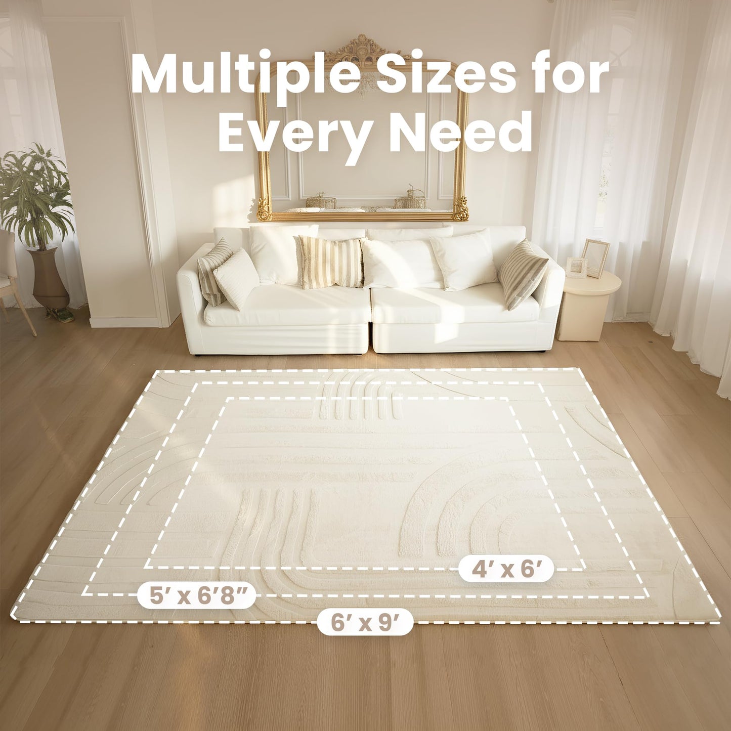 1.3" Thick Fluffy Baby Play Mat for Floor,Elasti Foam Padded Area Rug for Living Room Bedroom,Ultra Soft 3D Carved Kids Rug,Non-Slip Nursery Crawling Mat for Toddlers,4’x6’ Playroom Carpet(Cream)