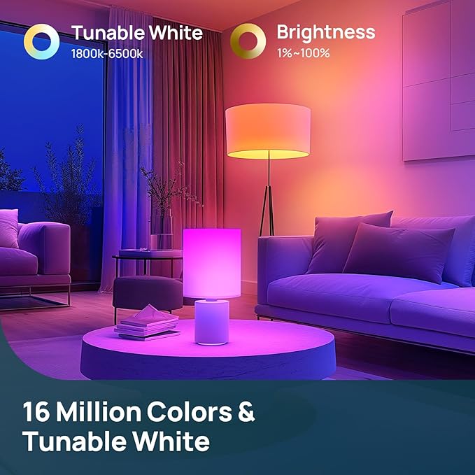 Linkind Smart Light Bulbs, 1100LM (75W Equivalent) Smart Bulb, Work with Alexa & Google Home, RGBTW Color Changing Bulbs Music Sync, 2.4GHz Wi-Fi & Bluetooth, LED Alexa Light Bulbs 11W, A19 E26, 2Pack