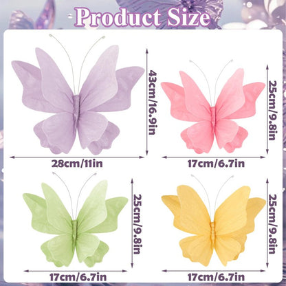 3D Hanging Butterfly Decorations Butterfly Party Decorations 4PCS Pastel Large Paper Butterfly Decorations for Girls Women Wedding Backdrop Birthday Flower Garden Party Decor
