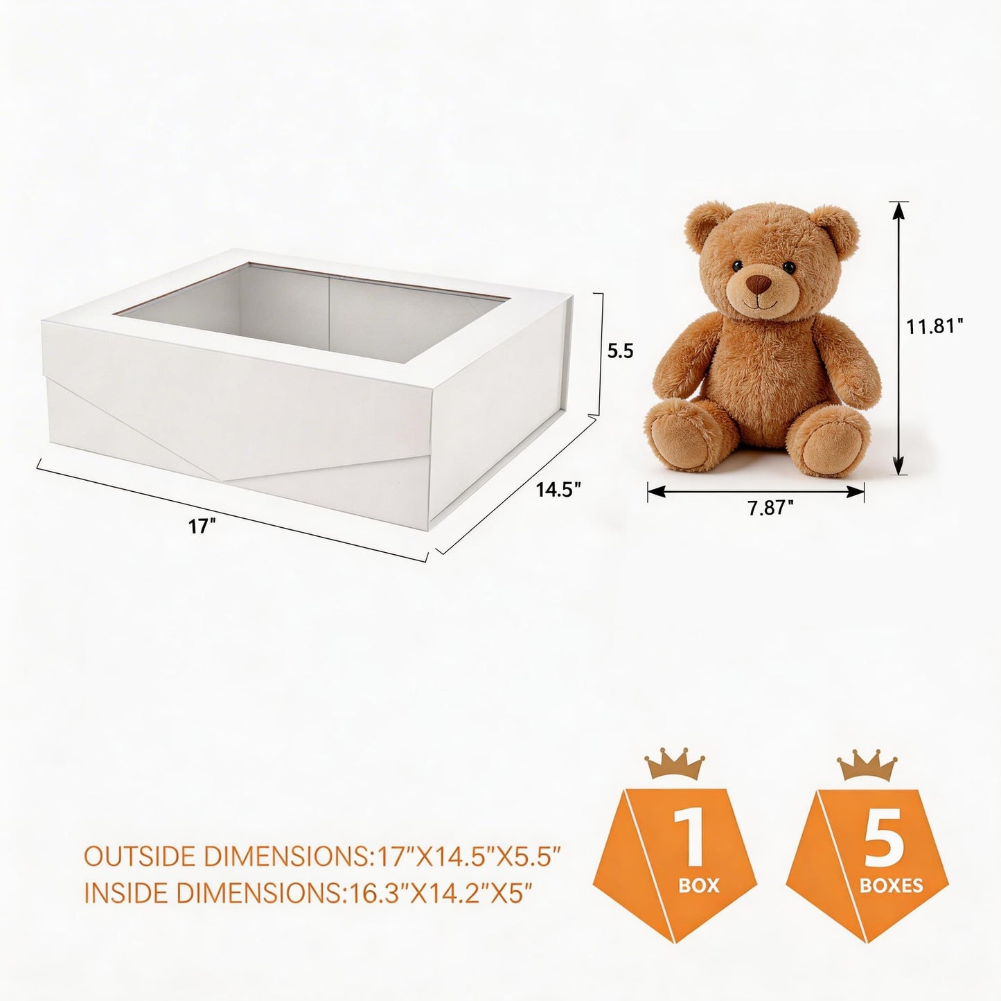 PACKQUEEN 5 Extra Large White Gift Boxes with Windows, 16.3x14.2x5 Inches Mother's Day Clear Gift Boxes for Presents Contain Ribbons, Cards, Bridesmaid Proposal Boxes with Magnetic Lids (Glossy White)