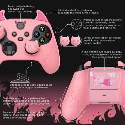 PlayVital Halloween Cute Demon Silicone Cover for Xbox Series X/S Controller, Kawaii Anti-Slip Controller Skin Grip Protector for Xbox Core Wireless Controller with Thumb Grip Caps - Pink