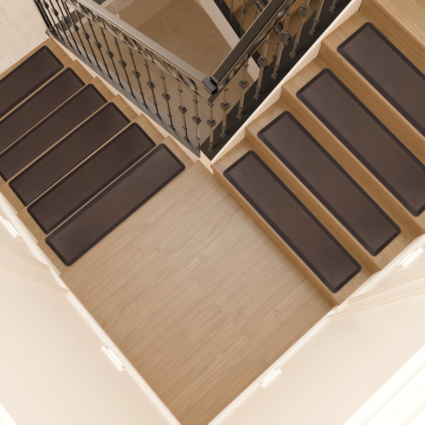 PURE ERA Cushioned Stair Mat, 8 x 30 Inch Non-Slip Stair Treads, Staircase Step Treads Foam Stair Pads, Tape Free Durable Stair Treads for Wooden Steps Washable, Easy to Clean (6 Pieces, Brown)
