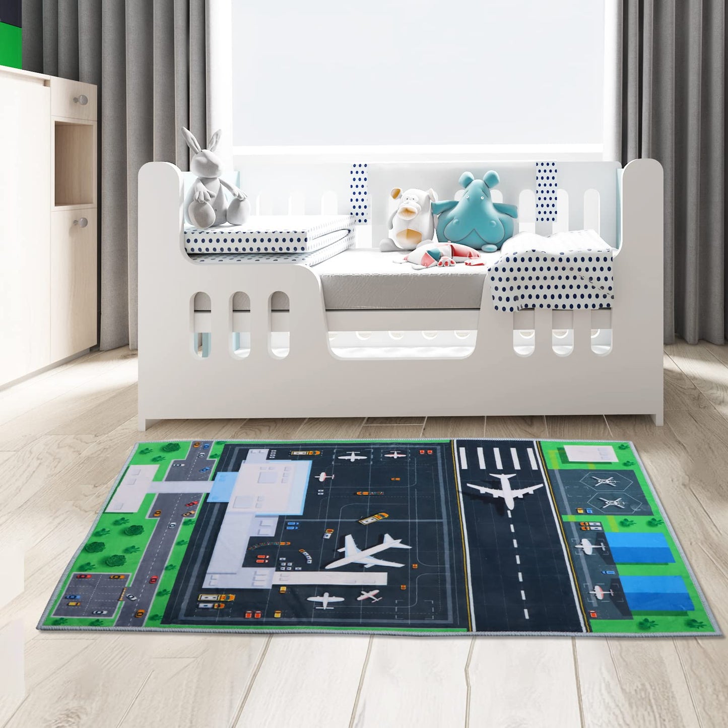 47''/63'' Kids Bedroom Carpet Kids Rug for Playroom, Creative Airport Fun Rug, Soft Kid Play Mat，Cute Kid Room Carpet，The for Children