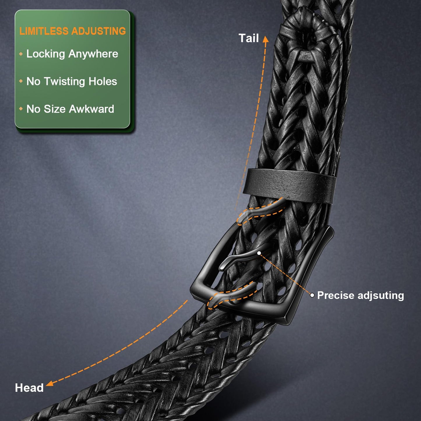 KEMISANT Men Belt, Braided Belt Comfortable For Men Casual Jean Golf 1 3/8"(Black,32"-36" Waist Adjustable)