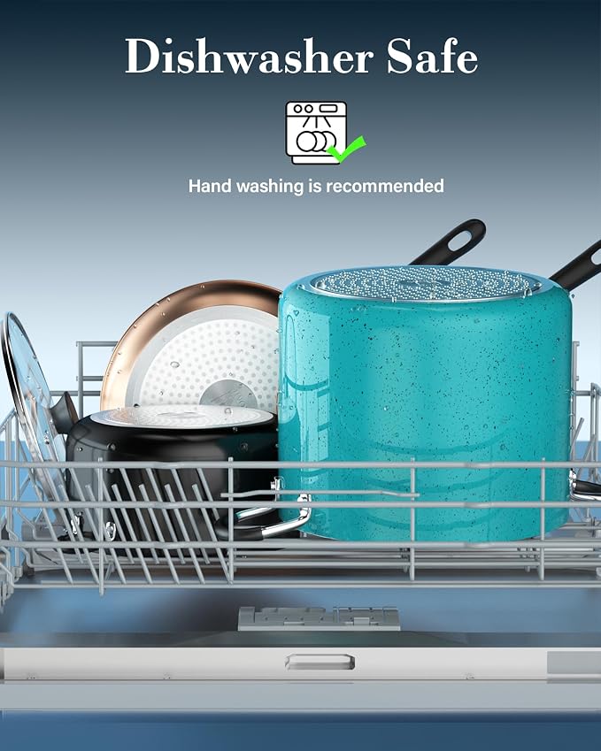 Cook N Home Professional 8 Quart Non Stick Stock Pot with Lid, Riveted Handles, Big Soup Pot for Holiday Feasts, Stockpot with Even Heating, Induction Cookware, Oven & Dishwasher Safe, Turquoise