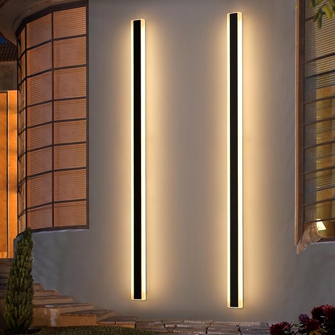 2 Pack Long LED Wall Light, 71inch Modern Wall Sconce, 60W, 3000K Warm White, IP65 Waterproof, White Acrylic, Outdoor Wall Mount Light Fixture for House, Patio, Garage, Entryway, Fence