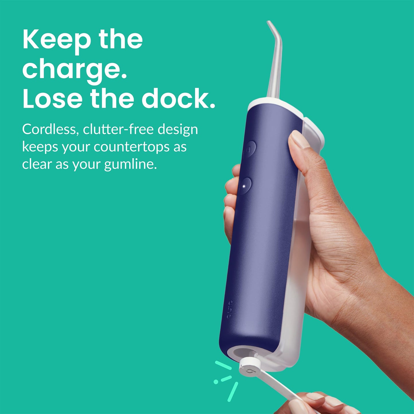 quip Water Flosser with Replacement Tip - Cordless Water Flosser with Adjustable Pressure - Teeth Cleaner Pick with 360 Degree Rotating Replaceable Tip - Midnight Blue