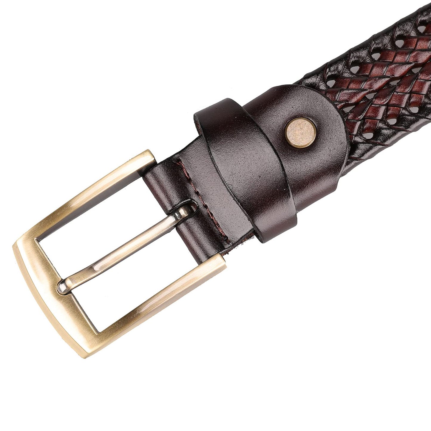 Tanpie Men's Braided Belt Leather Woven Fashion Strap for Jeans Brown Large