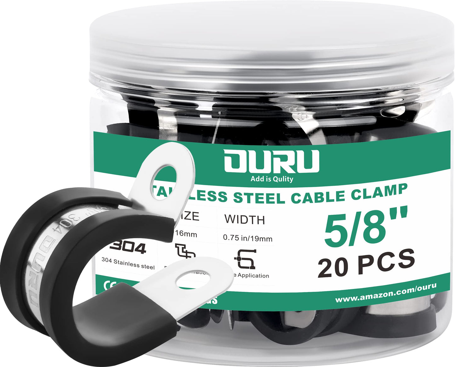 OURU 20pcs 5/8 Inch Stainless Steel Cable Clamps,Rubber Coated Cushioned Insulated Cable Clamp,Automotive Cable Wire Clamps,Pipe Clamps,Metal Clamp for Tube,Lines,Wire Cord Installation(Black,16mm)