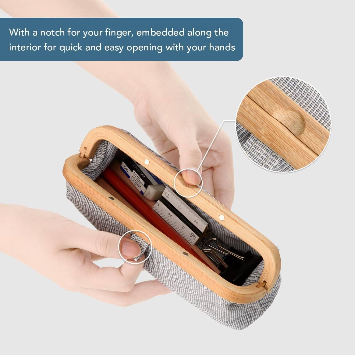 GUDEE UROKI Pen Case Pencil Pouch Lightweight and Spacious with Bamboo Frame Magnetic Opening for Organizing Stationary Office Supply 7.8x2.9.x2.7 inch Men and Women Infinity Blue