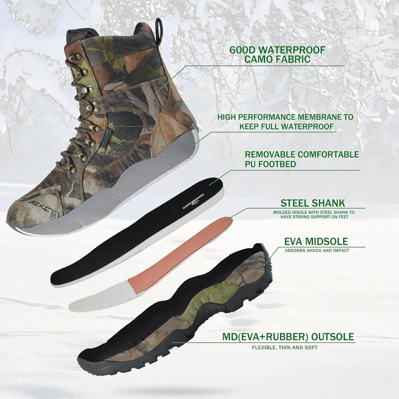 Men's Waterproof Hunting Boots - 8" Camo Insulated Hiking Boots with 200g Thinsulate