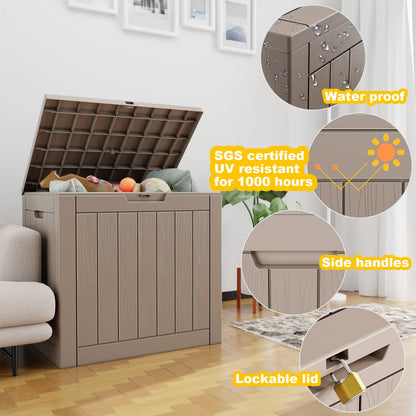 MAIUSCOLI 30 Gallon Outdoor Deck Box, Lockable Waterproof Outdoor Storage Boxes For Garden Tools,Indoor Cushions,Accessories Outside Storage Resin Weatherproof Container(Grey)