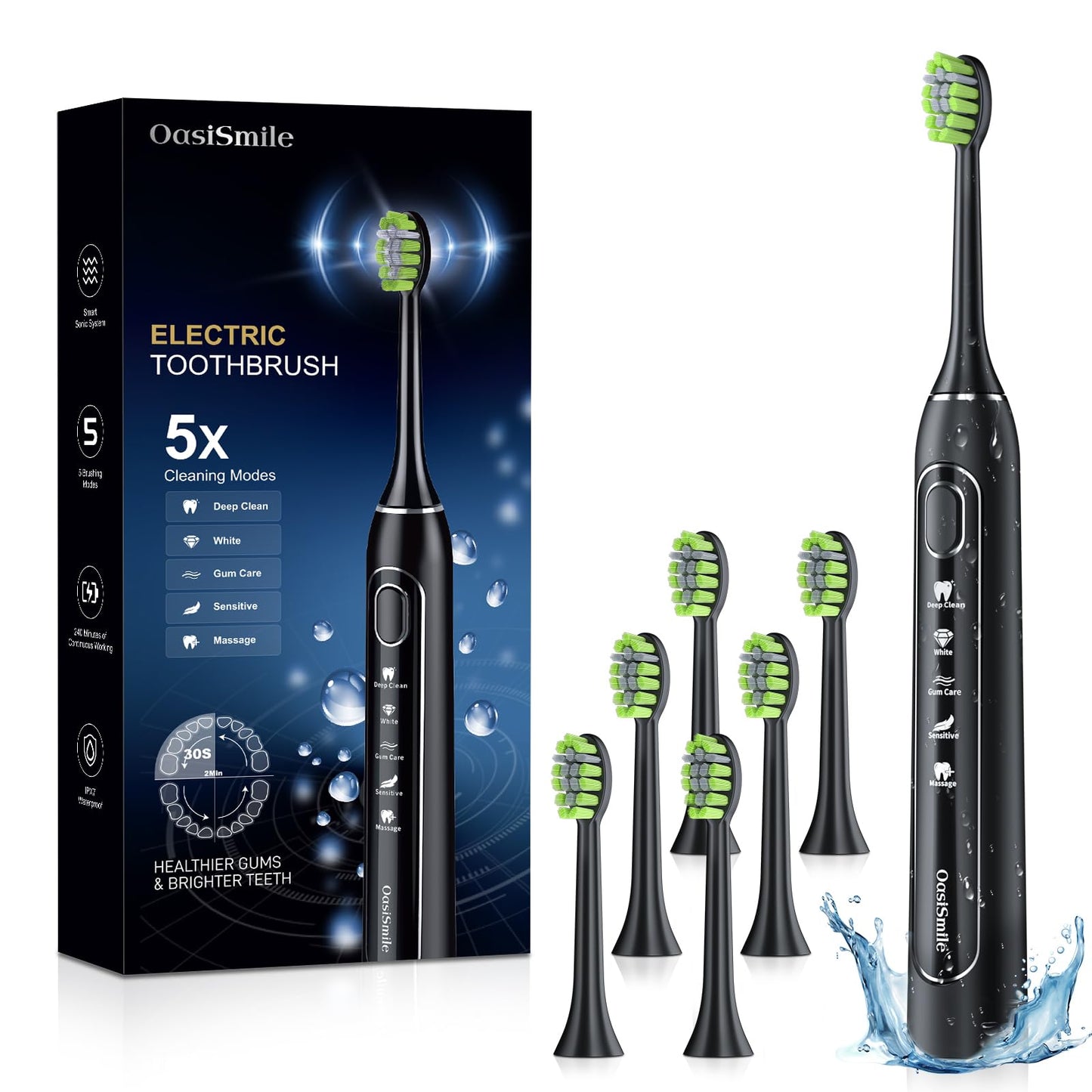 Sonic Electric Toothbrush for Adults: Deep Cleaning for Travel & Sensitive Teeth – Rechargeable Toothbrush with 6 Brush Heads, 42000 VPM, 5 Modes, 100 Days Battery Life for for Home Family