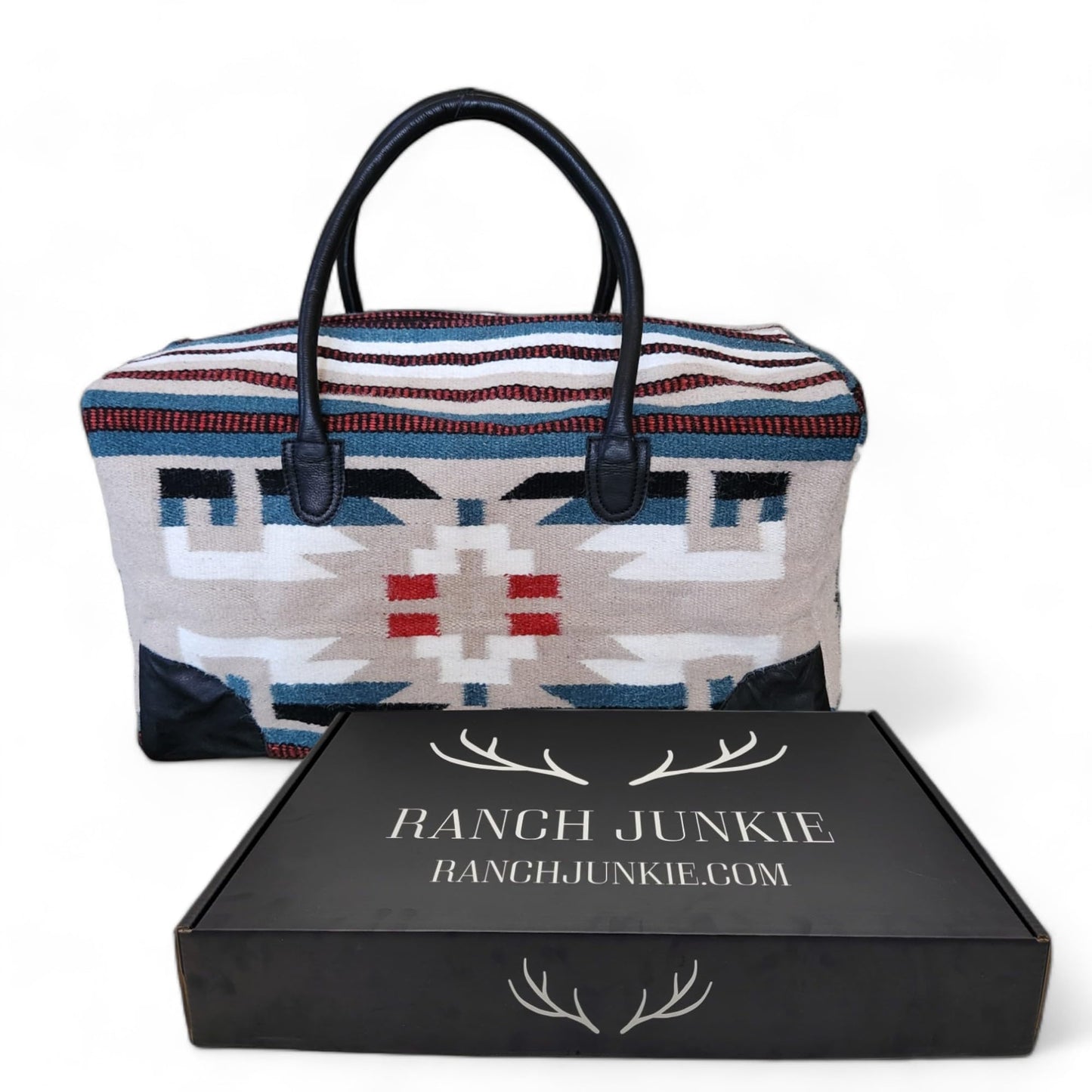 Aztec Large Weekender Southwestern Duffel Bag Saddle Blanket Bag 100% Leather Handles (Sahara)