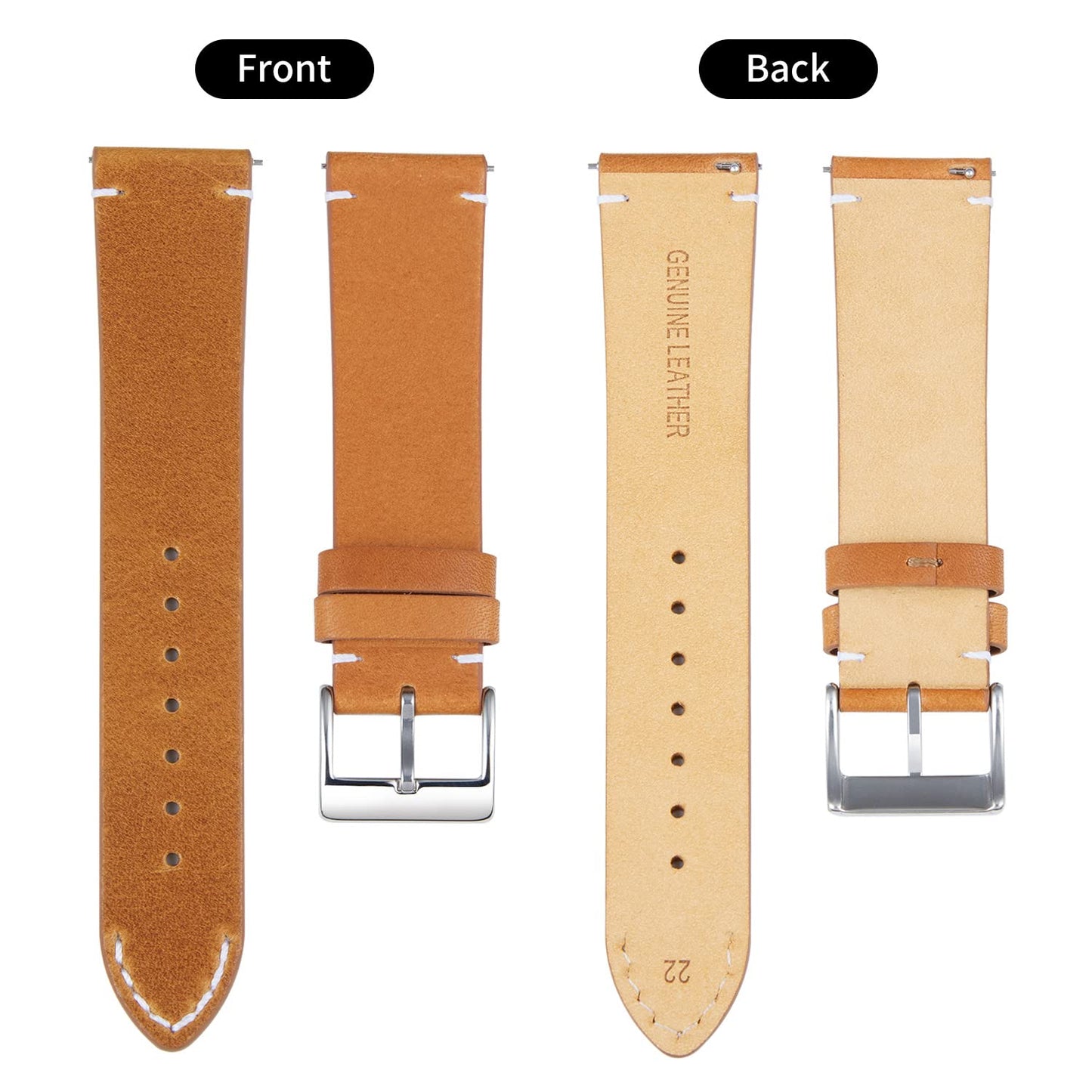 BINLUN Leather Watch Band Replacement Quick Release Genuine Leather Watch Straps 12mm 14mm 16mm 18mm 20mm 22mm or 24mm for Men and Women Black/Brown/Light Brown/Orange (Light Brown, 14mm)