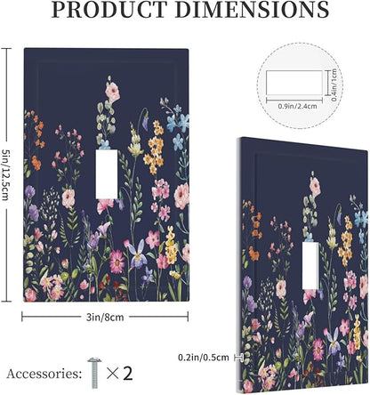 Rustic Wild Floral Darkground Vintage Watercolor Flower 1 Gang Light Switch Covers Decorative Unique Single Toggle Wall Plate Switchcover Electrical Switchplate for Bedroom Decor