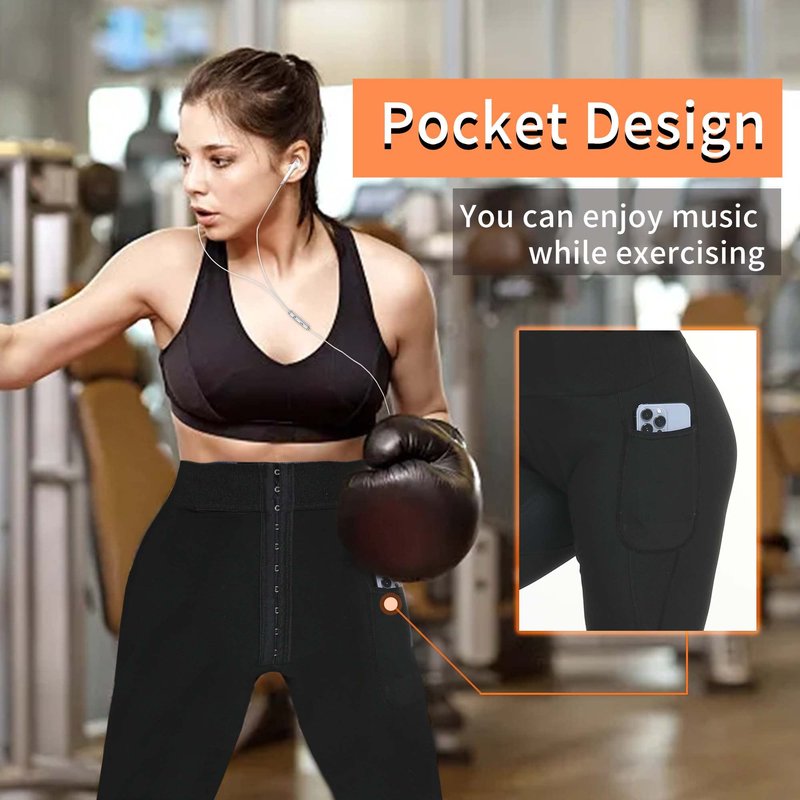 DYUAI Sauna Leggings for women High Waist Sauna Sweat Pants with pocket Compression Workout Legging Sauna Suit(WBH7006-01-S)