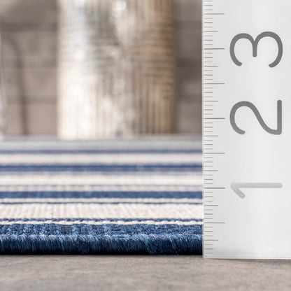 Rugs USA Romy Navy/Ivory, 6'7" x 9', Striped, Soft and Cozy, High Traffic, Stain Resistant, Easy Clean, Durable Area Rug for Indoor/Outdoor Patio, Deck, Porch, Garden, Courtyard