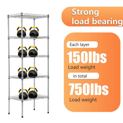 BestOffice | 5-Tier Wire Storage Shelves | 17x12x48 | Chrome | with Adjustable Racks | Heavy-Duty Metal Shelf, Holds Upto 750 lbs | No-Tool Assembly | Ideal for Home & Garage Shelving