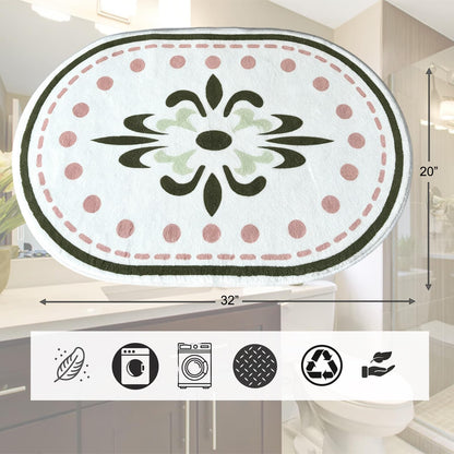 White Bathroom Rugs Soft Cute Bath Mat for Bath Floor 20x32inch, Machine Washable Non-Slip Bath Mats for Shower Toilet Tub, Kid’s Bathroom Decor Plush Carpet (Green Floral)