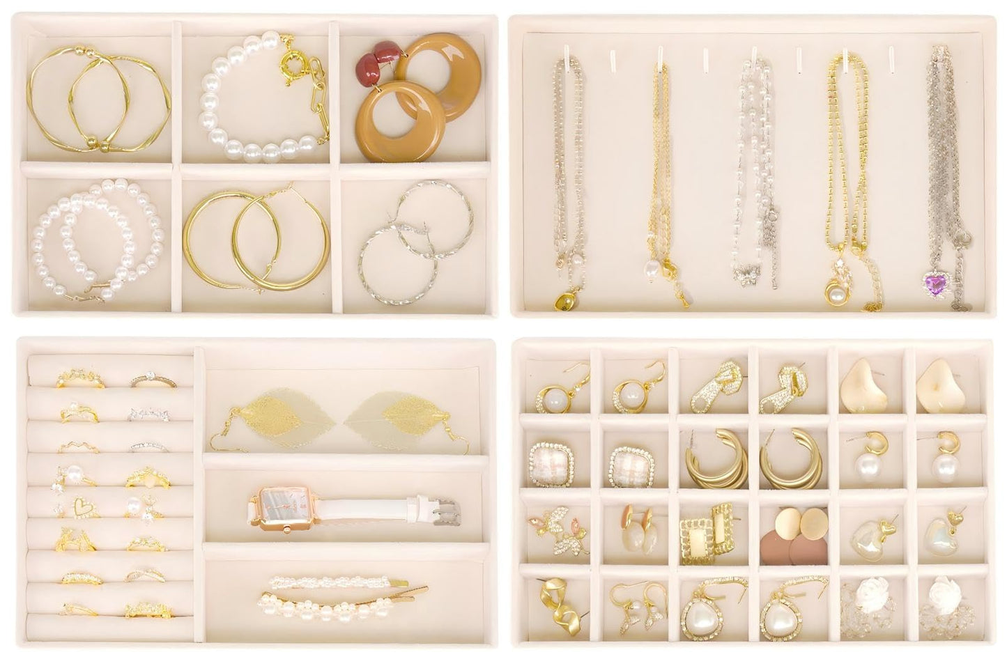 Cirhy Velvet Jewelry Drawer Organizer Trays – Stackable Jewelry Trays for Drawers, Set of 4 Jewelry Organizer for Drawer Inserts, Display Storage Box for Earrings, Rings, Necklaces, Bracelets