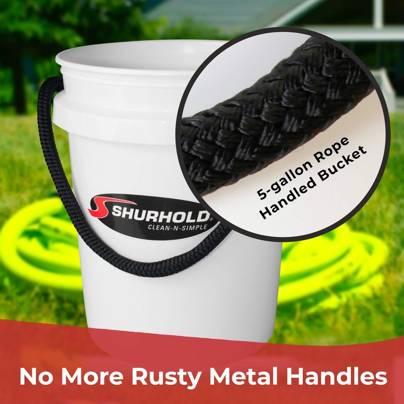 Shurhold World’s Best Rope Handle Bucket - Tough Molded Plastic with Leak-Free Design, Even Weight Distribution & Built for Heavy-Duty Use - 5g - White