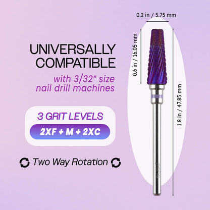 PANA Nail Carbide 5 in 1 Bit - Two Way Rotate use for Both Left and Right Handed - Fast Remove Acrylic or Hard Gel - 3/32" Shank - Manicure, Nail Art, Drill Machine (Fine - F, Silver)