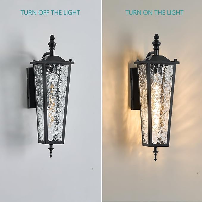Outdoor Wall Light,Black E26 Base 16.7in - Exterior Waterproof Lantern Metal with Clear Glass,Farmhouse Porch Sconce Wall Mount Lighting,for Garage,Patio,Front Door,Entryway