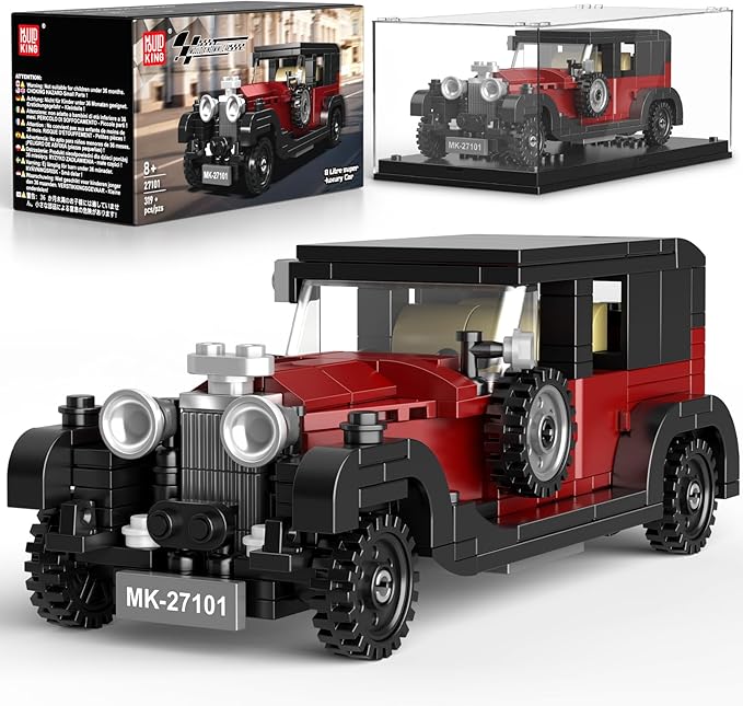 Mould King 27101 Vintage Car Building Sets 319+ Pcs MOC Racing Car Building Kit with Display Case Collectible Vehicle Model Building Blocks Toy for Boys/Teens/Adult