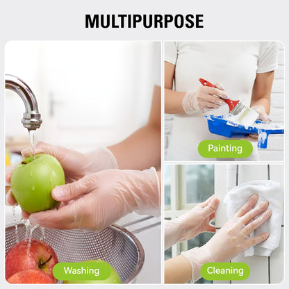 SWIFTLITE Disposable Vinyl Gloves, Food Safe, Latex-Free Powder-Free Clear Plastic Gloves for Cooking, House Clean, Food Prep (200, Medium)