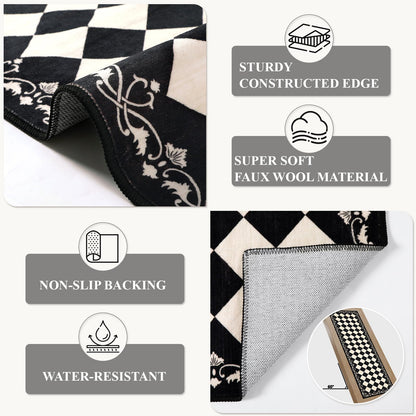 Beeiva Checkered Bathroom Runner Rug 2x6, Black and White Washable Runners for Hallways Non Slip, Moroccan Trellis 2x6 Rug for Besides Laundry Kitchen, Checkerboard Stain Resistant Bathroom Decor