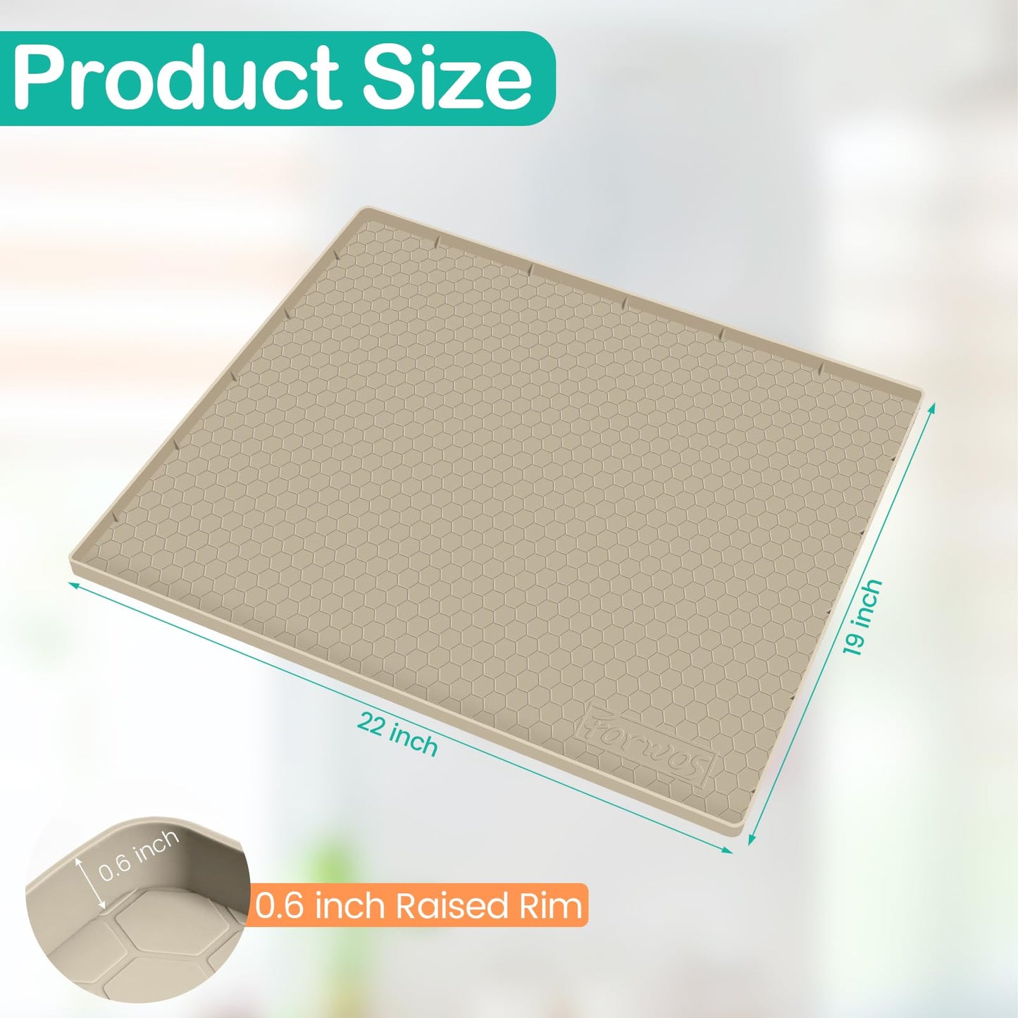 FORWOS Waterproof Under Sink Mat 22" x 19", Silicone Cabinet Liner, Rubber Protector for Kitchen and Bathroom, Keeps Cabinets Clean, Dry, and Organized (Khaki)