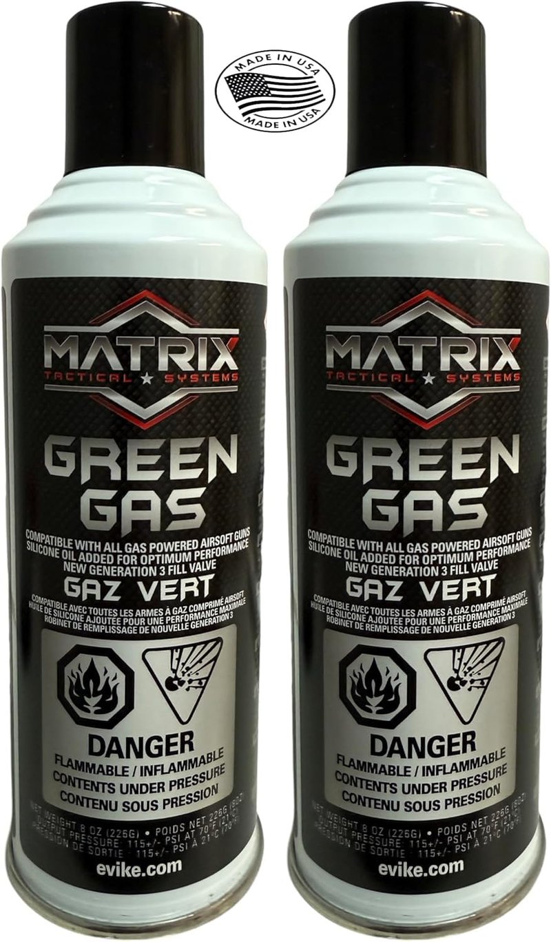 3Skull Matrix Green Gas for Airsoft BB Pistol Hand Gun Rifle, Clear - Pack of 2