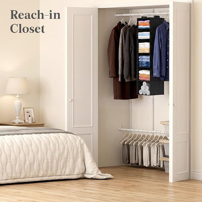 Lifewit 6 Tier Hanging Closet Organizer and Storage for Shelves, 1 Pack Foldable Clothes Shelf with 2 Sturdy Hooks, Sweater/Coat/Shoes Clothing Organization for Wardrobe, Dorm, Bedroom, Black
