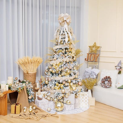 SY CRAFT 86 Pieces of Assorted Shatterproof Christmas Ball Snowflake Ornaments Seasonal Decorative Hanging Ornament Set with Hand-held Gift Package for Xmas Tree Decorations (86PCS, Champaign Gold)