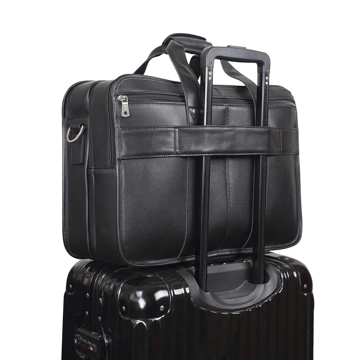 Polare 17'' Napa Leather Briefcase Laptop Attache Case Messenger Bag For Men Fits 15.6'' Laptop