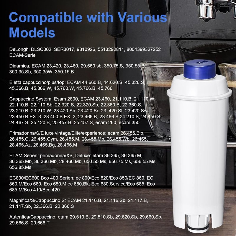 Klamol 4-Pack Coffee Machine Water Filter Replacement Compatible with DeLonghi DLSC002, for Magnifica Evo, Dinamica Plus, Eletta Explore, ECAM, ETAM, ESAM Series Espresso Machines