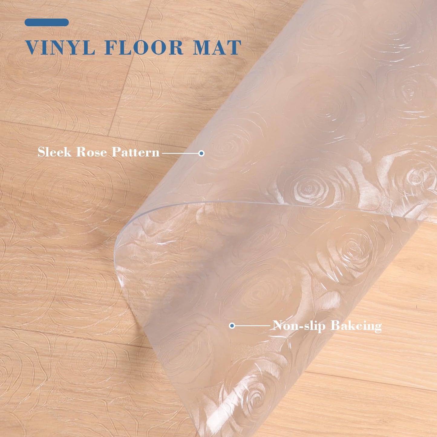Tydle Clear Floor Mat for Home, 5' × 7' Plastic Area Mat for Living Room, Waterproof Area Rug for Under Dining Table, Large Office Chair Mat for Hard Floors (Clear-Rose)