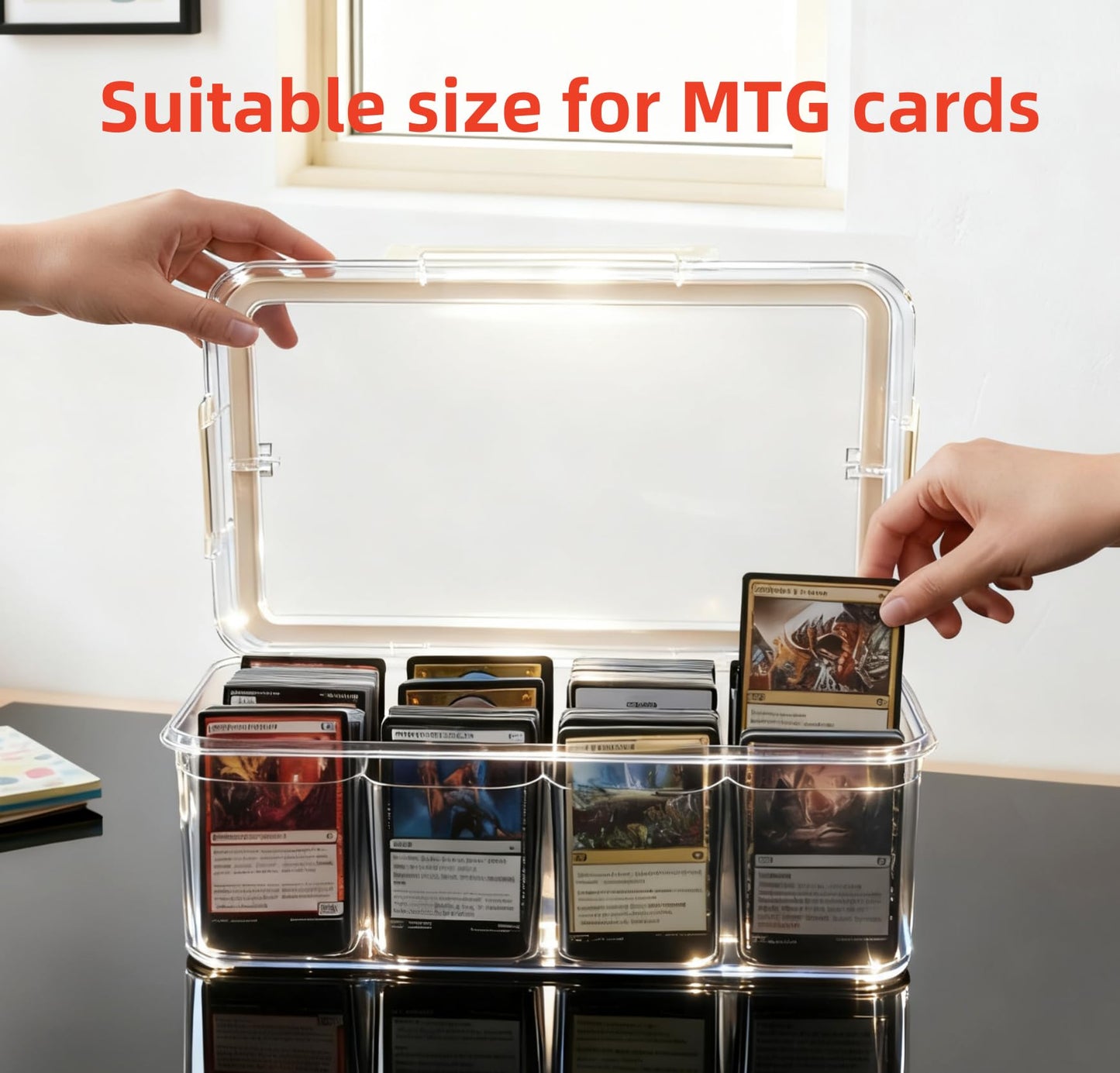 PUGED MTG Card Storage Box 3100+ Acrylic Large Trading Card Box Clear Organizer Display Case with Portable Handle 4 Removable Case for MTG TCG Cards