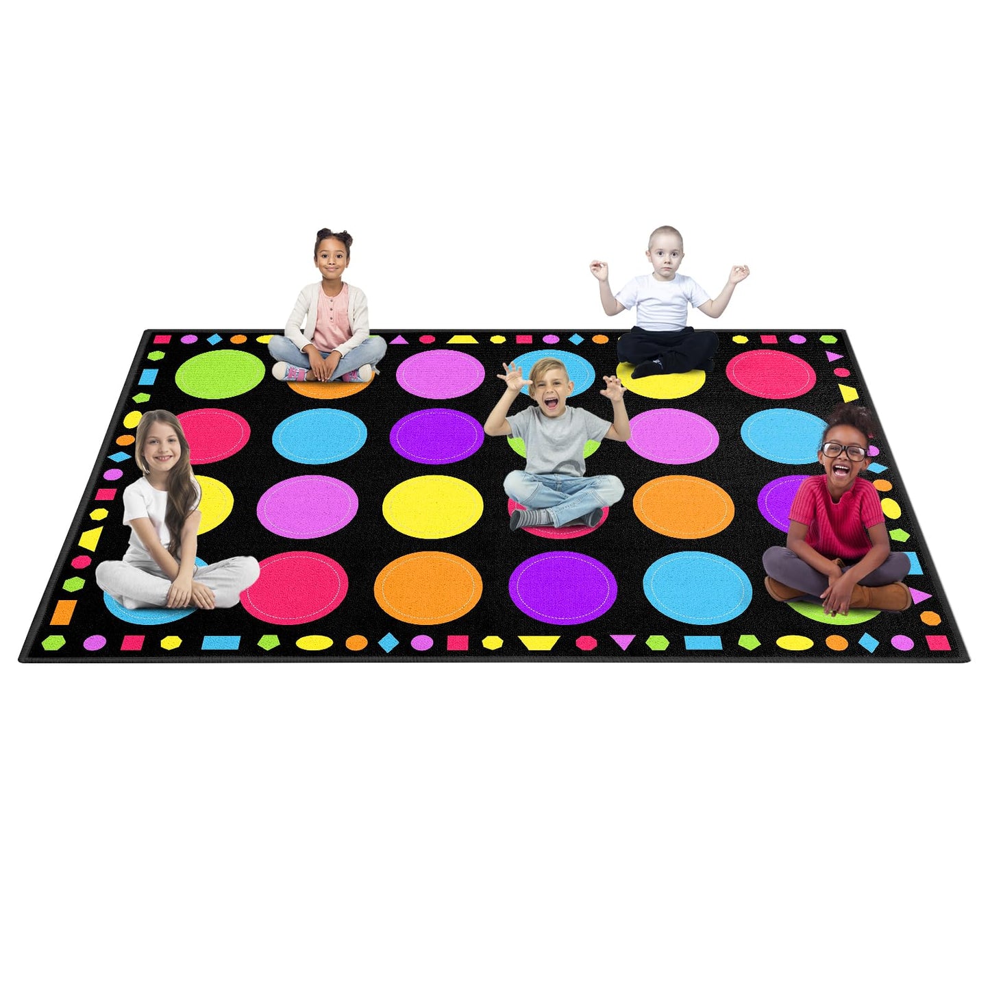 Booooom Jackson Classroom Rug - 7'6''x13'12'' Macaron Calming Circle Preschool Classroom Carpet, Non-Slip & No-Trip Edges, Vibrant Colors for Kids Playroom Floor Mat