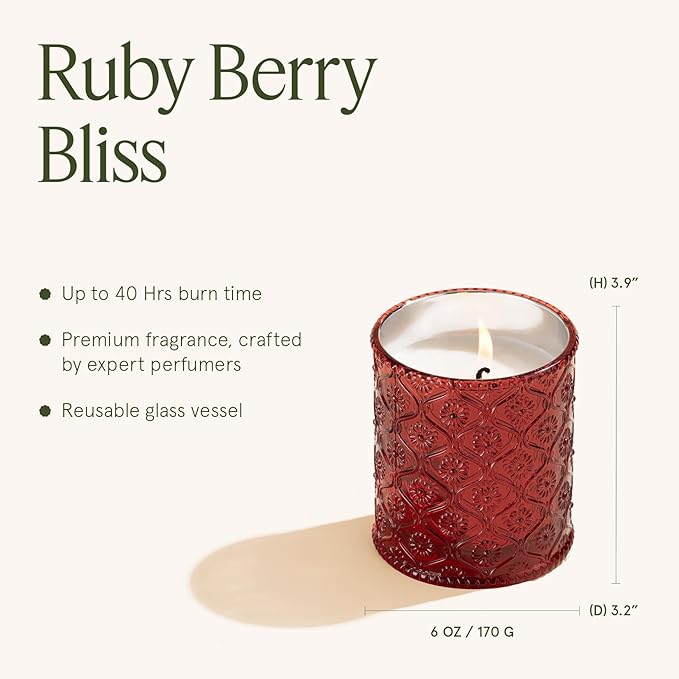 LA JOLIE MUSE Ruby Berry Bliss Christmas Candle | Mandarin, Cranberry & Plum | 6 oz Festive Candle | 40 Hours Clean Burn | Gift for Women & Family