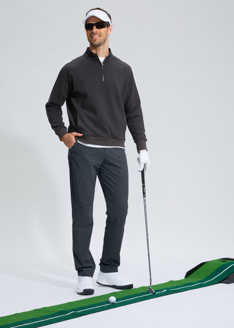 Pudolla Men's Golf Pants Work Dress Comfy Pants Casual Slacks Trousers with Pockets(Iron Grey 28Wx30L)