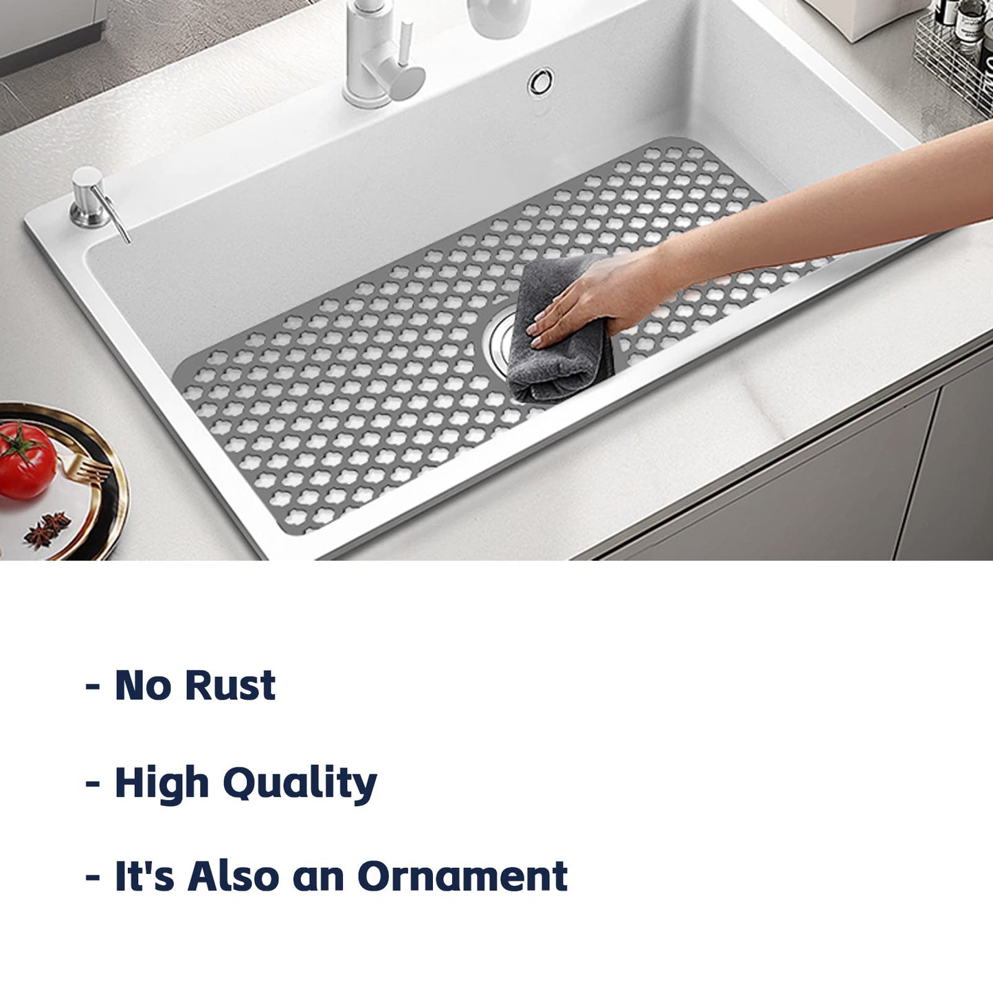 TwinnekYR Silicone Sink Mat, 24.6''x 12.9'' Kitchen Sink Protector Grid for Bottom of Center Drain Sink, Gray Non-slip Heat Resistant Liner for Farmhouse Stainless Steel Porcelain Sink