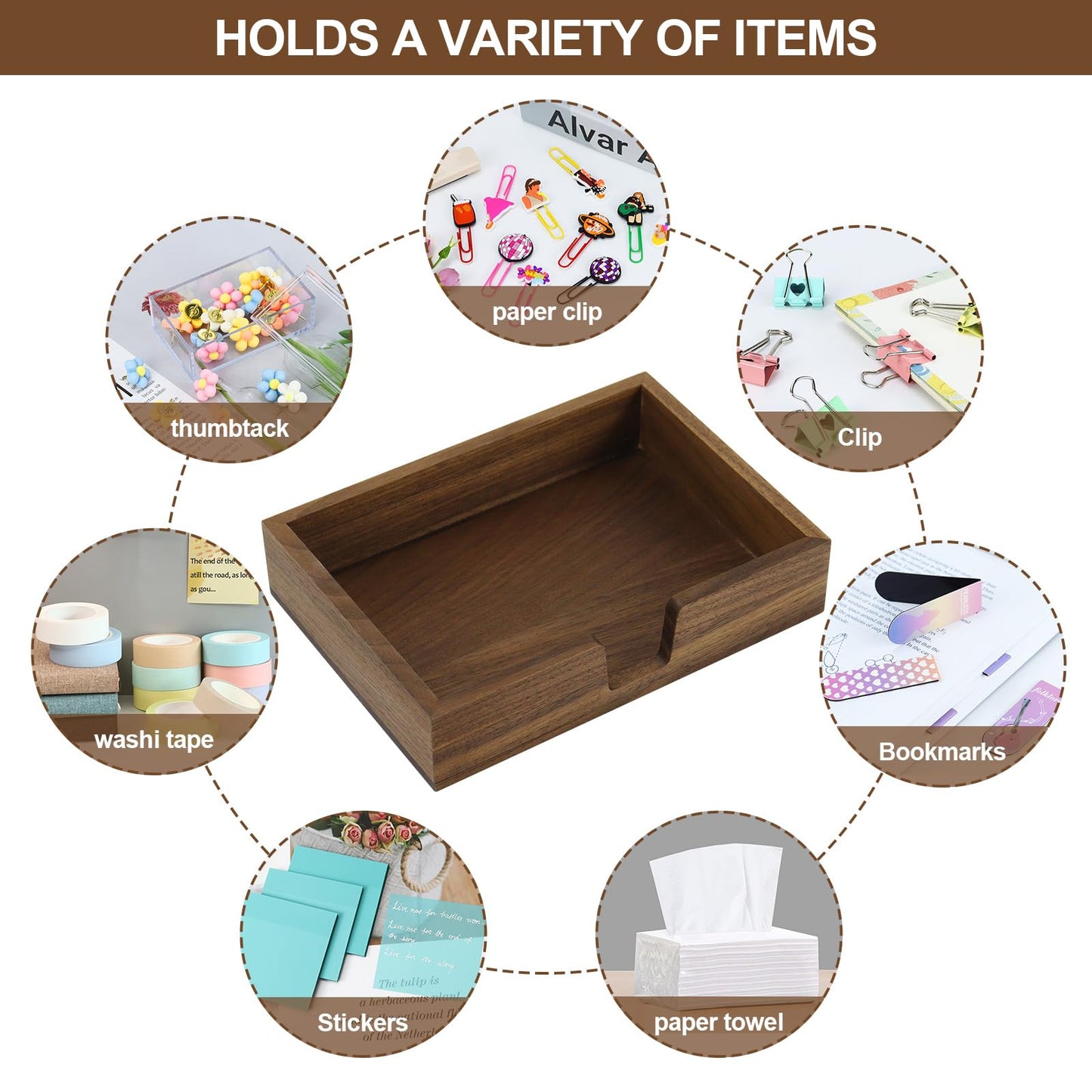 MultiBey Walnut Wood Sticky Note Holder, 4x6 Inch Self-Stick Note Pad Holder Dispenser, Sticky Note Dispenser Memo Holder Case for Office Desk Accessories School Supplies (Walnut)