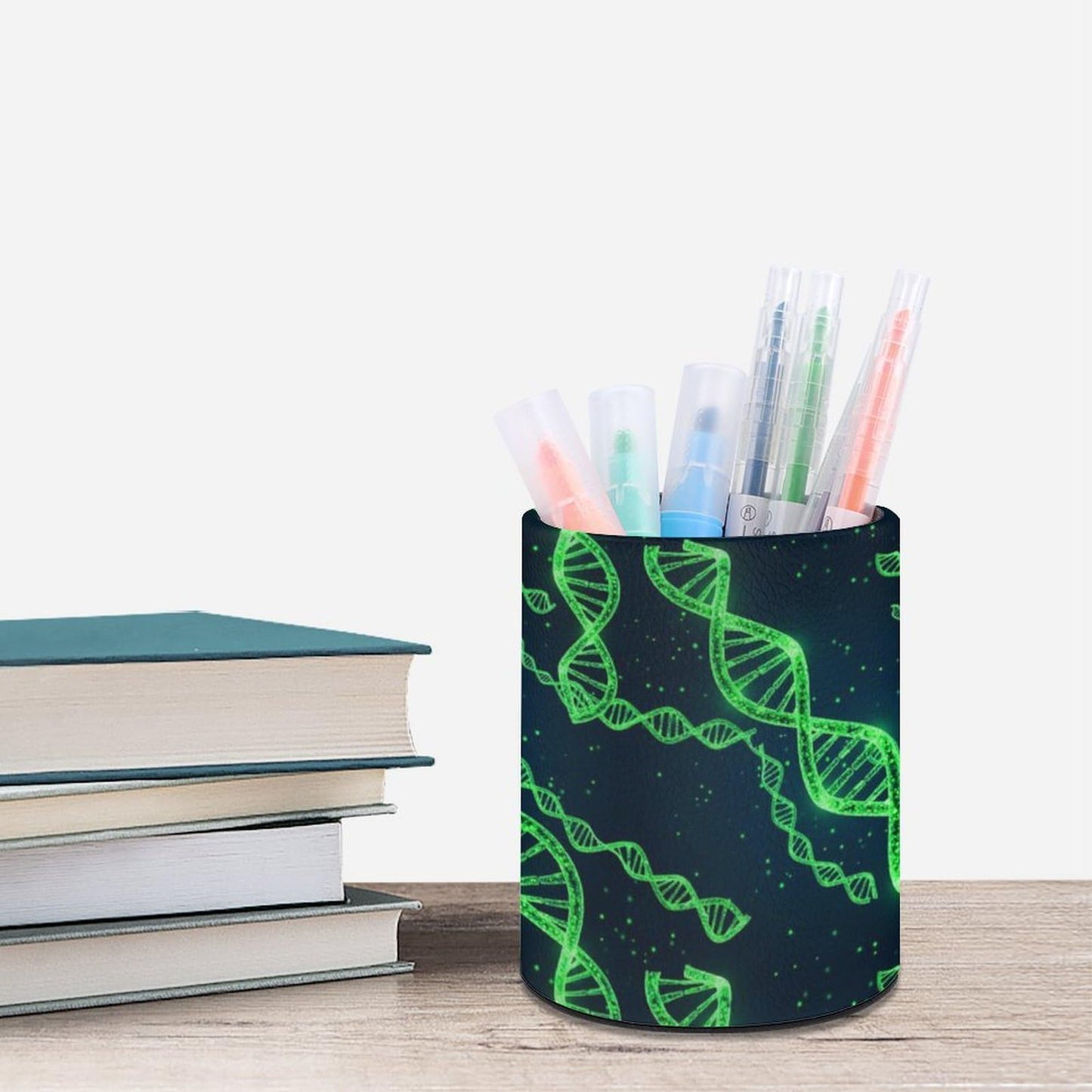 UTRSIFB Pen Holder Leather Pencil, Holder Cup Makeup Brush Storage Organizer, Waterproof Multifunctional Office Supplies DNA Science