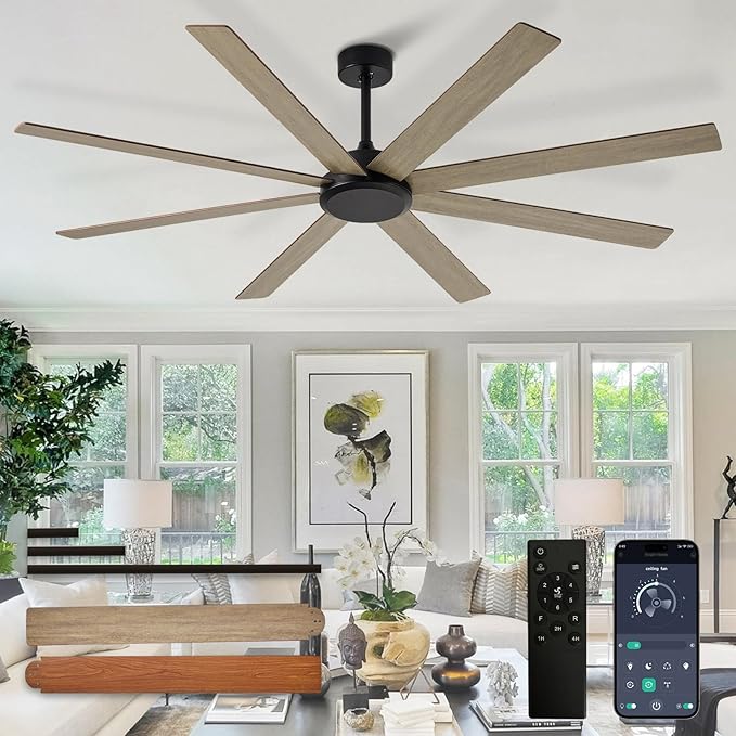 Depuley Large Ceiling Fan without Light: 72 Inch Indoor/Outdoor Fan Reversible DC Motor 6 Speed - Dual 8 Blades Big Ceiling Fans with No Light for Living Room Covered Patio, Wood Color