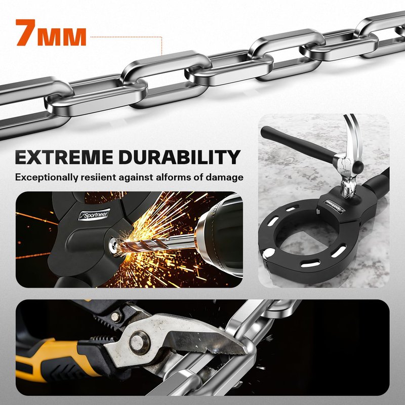 Sportneer Scooter Lock: 7mm Square Chain Anti-Theft Cut Resistant Bike Lock with 3 Keys, 2.46ft/75cm Heavy Duty 3 Position Adjustment Bike Chain Lock for E-Bike/Electric Scooters, Door, Gate